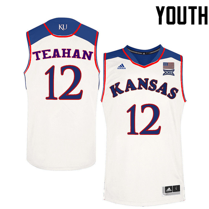 Youth Kansas Jayhawks #12 Chris Teahan College Basketball Jerseys-White